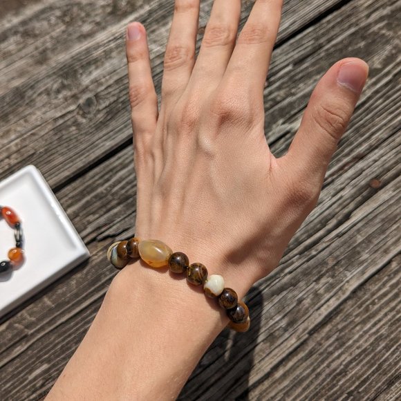 Tiger Eye Stone Glass Bead Stretch Bracelet Bundle - Picture 9 of 11